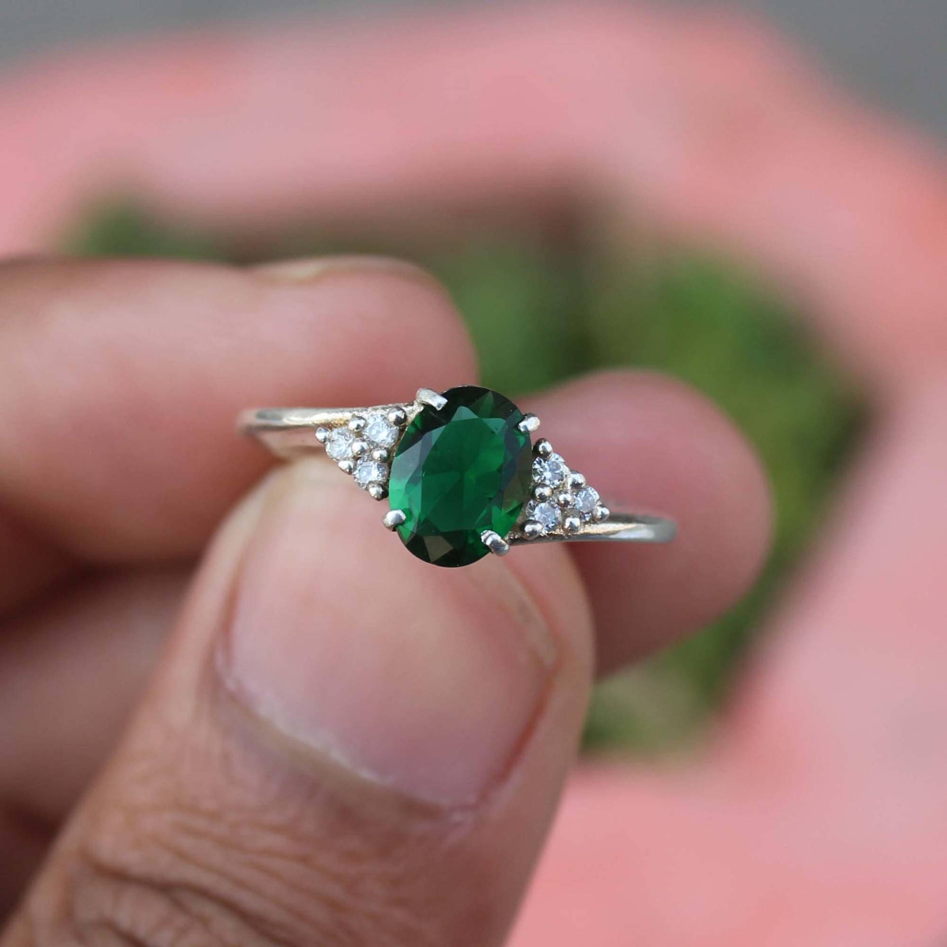 Labor Erstellt Smaragd Ring - 925 Sterling Silber Schöner Verlobungsring Versprechen Grüner Edelstein Jahrestag Geschenk Für Sie von Tonyjewellers