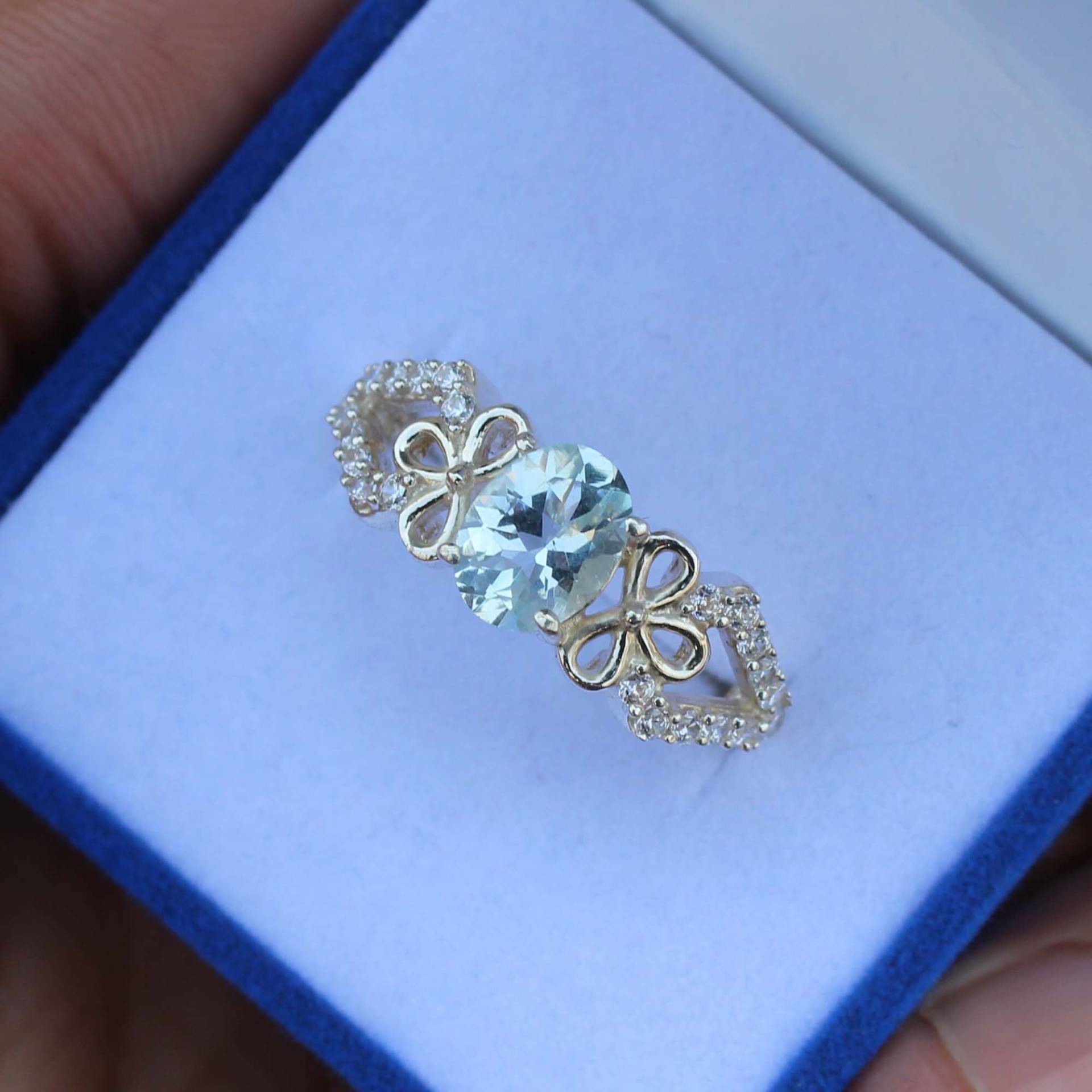 Natürlicher Aquamarin Ring - 925 Sterling Silber Geburtsstein Geschenk Schmuck März von Tonyjewellers