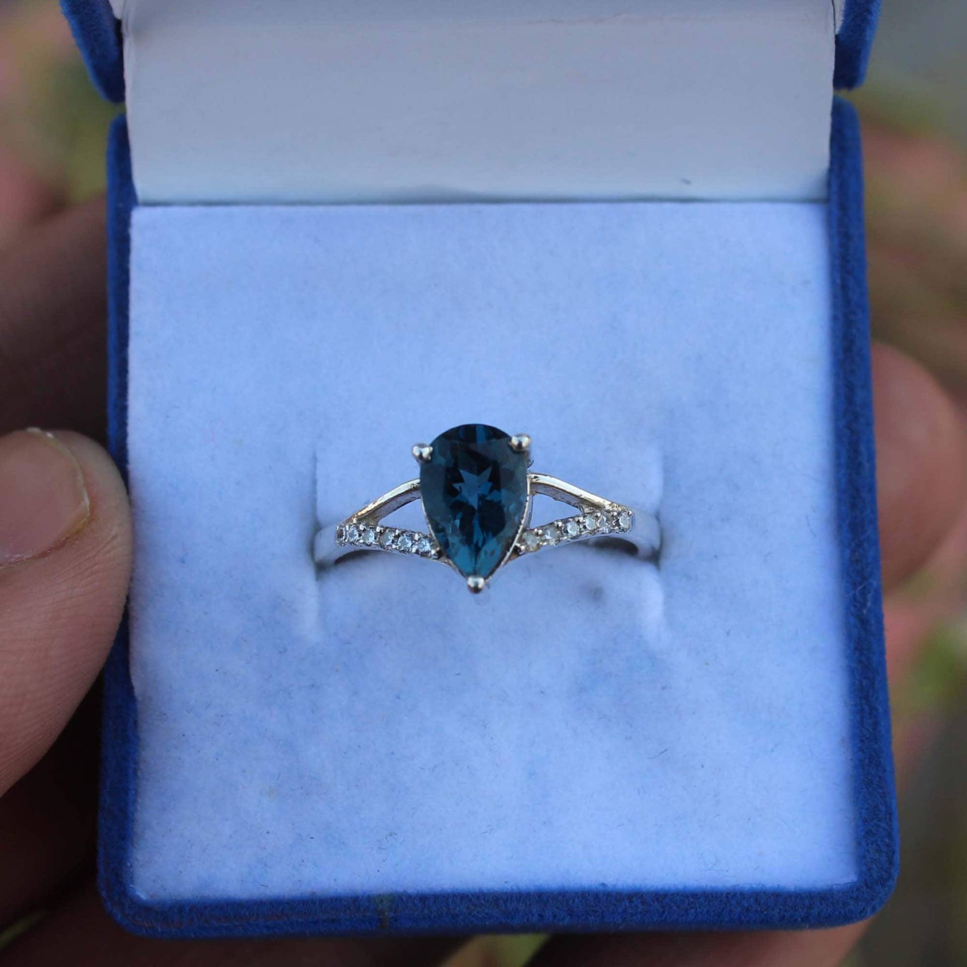 Natürlicher London Blautopas Ring - 925 Sterling Silber Ehering - Pear Cut Dezember Geburtsstein Versprechen Geschenk Für Sie von Tonyjewellers