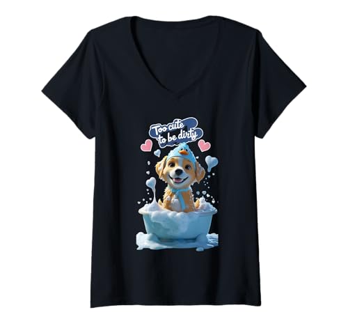 Damen Lustiges Unisex-T-Shirt „Too Cute Dog“ für Herren, Damen und Kinder T-Shirt mit V-Ausschnitt von Too Cute Dog Funny Unisex Design For Men Women Tee