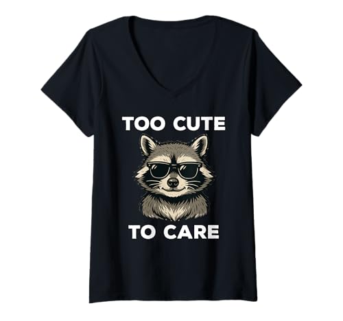 Damen Too Cute to Care Funny Raccoon Sunglasses T-Shirt mit V-Ausschnitt von Too Cute To Care Funny Raccoon Lover Apparel