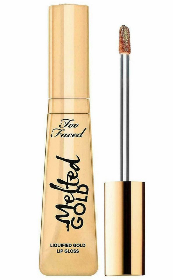 Too Faced Lipgloss Melted Gold Glitzer Lippenstift Lippenöl, Hochwertige Präsentationsverpackung in Goldoptik von Too Faced