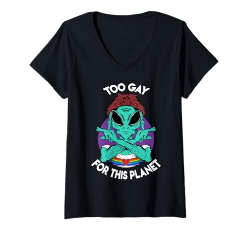 Damen Zu schwul für diesen Planeten Gay Gay Pride LGBT LGBTQ Rainbow T-Shirt mit V-Ausschnitt Damen Zu schwul für diesen Planeten Gay Gay Pride LGBT LGBTQ Rainbow T-Shirt mit V-Ausschnitt von Too Gay For This Planet