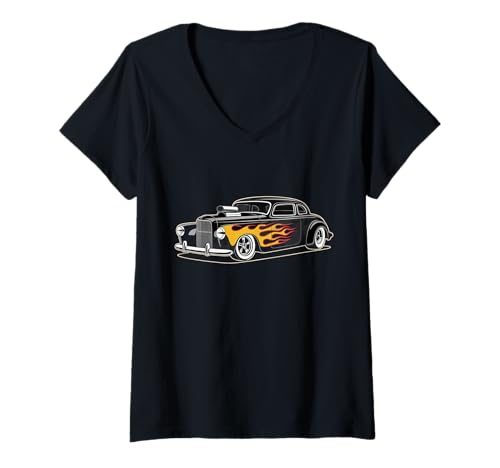 Damen Oldtimer-Design, zu heiß zum Anfassen, um zu kühlen, um zu pflegen T-Shirt mit V-Ausschnitt Damen Oldtimer-Design, zu heiß zum Anfassen, um zu kühlen, um zu pflegen T-Shirt mit V-Ausschnitt von Too Hot To Handle To Cool To Care Retro Car Shirt