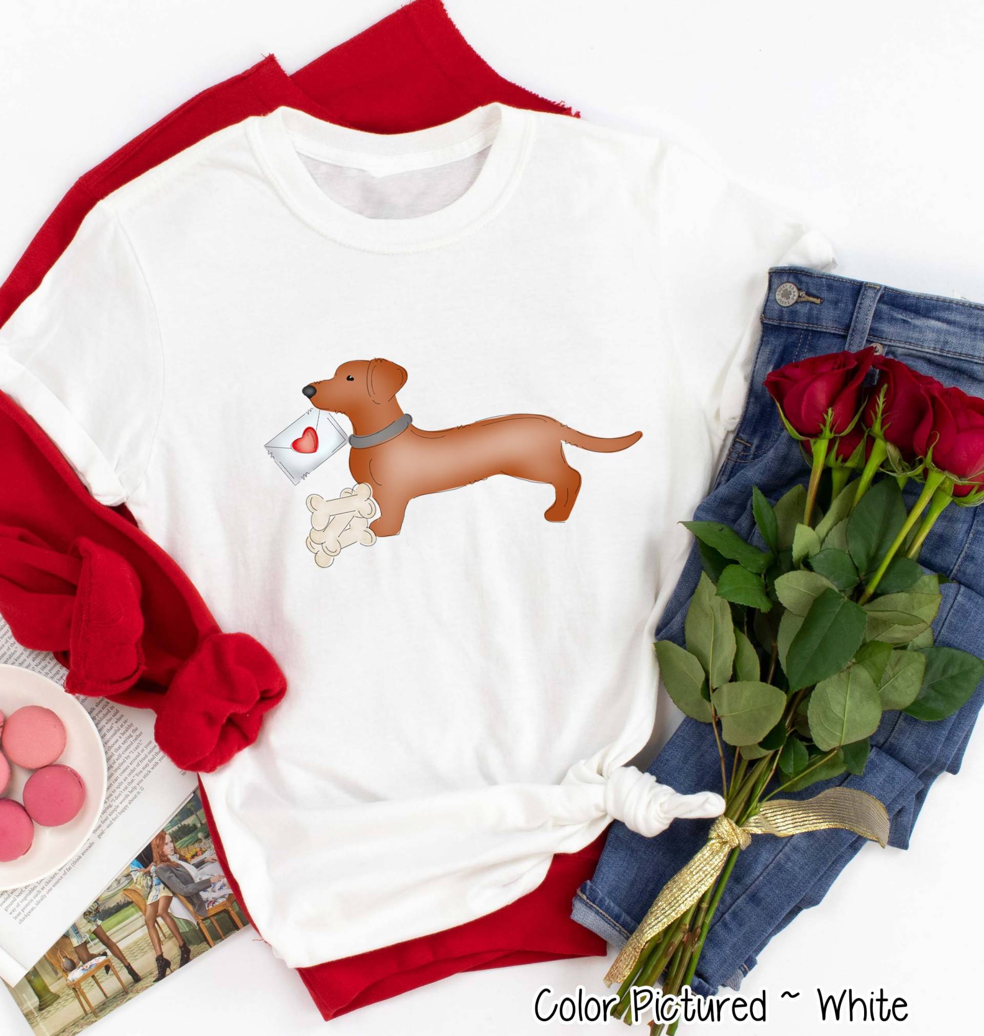 Daschund Valentinstag Shirt, Hund Mama Shirt T-Shirt, Mädchen T-Shirts Für Frauen, Süßes Herz von TooCuteCustomDesign