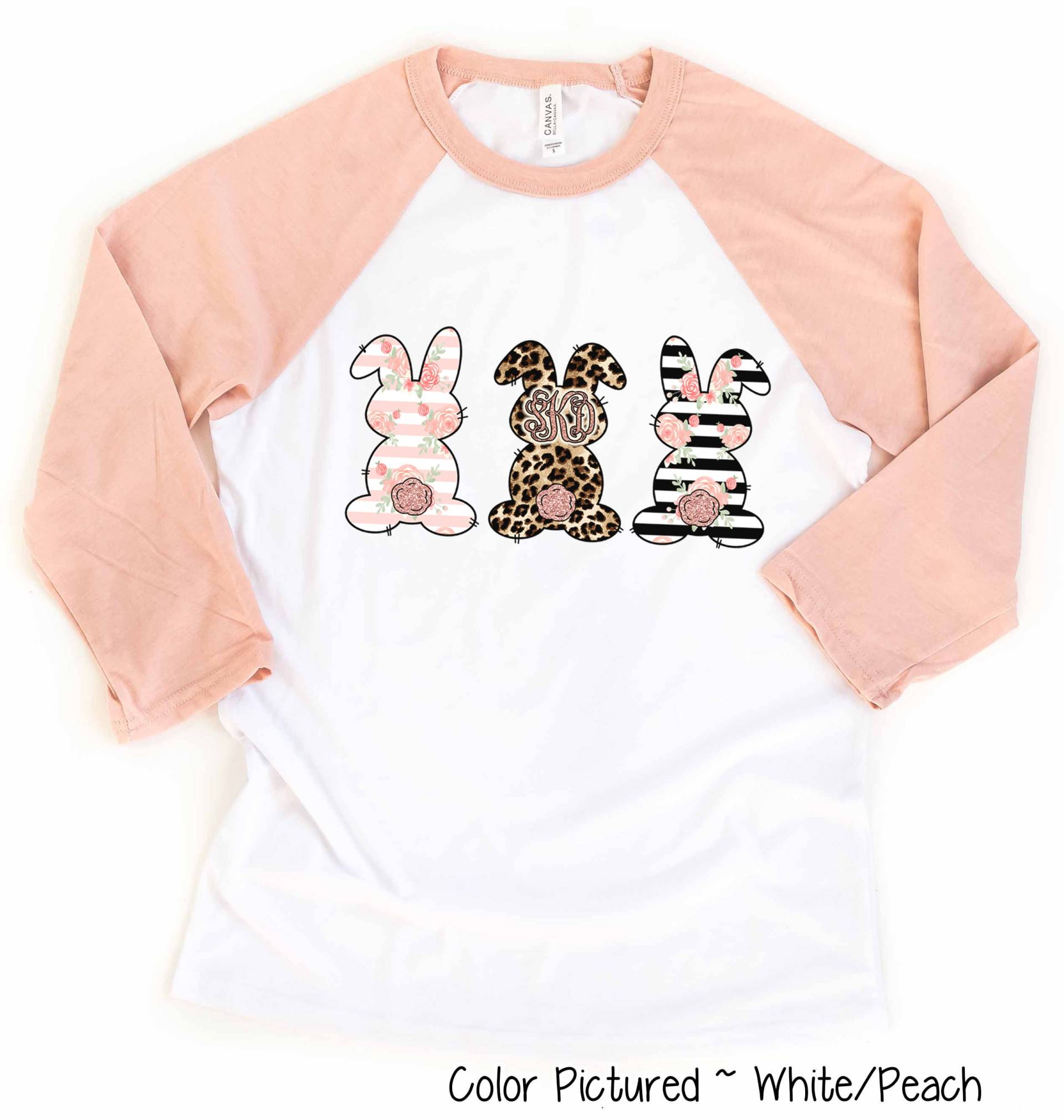 Monogramm Leopard Bunny Ostern Shirt, Osterhase Mädchen Niedliches Shirt Für Frau, Benutzerdefinierte Shirt, Ostern Familie Shirt, Raglan von TooCuteCustomDesign