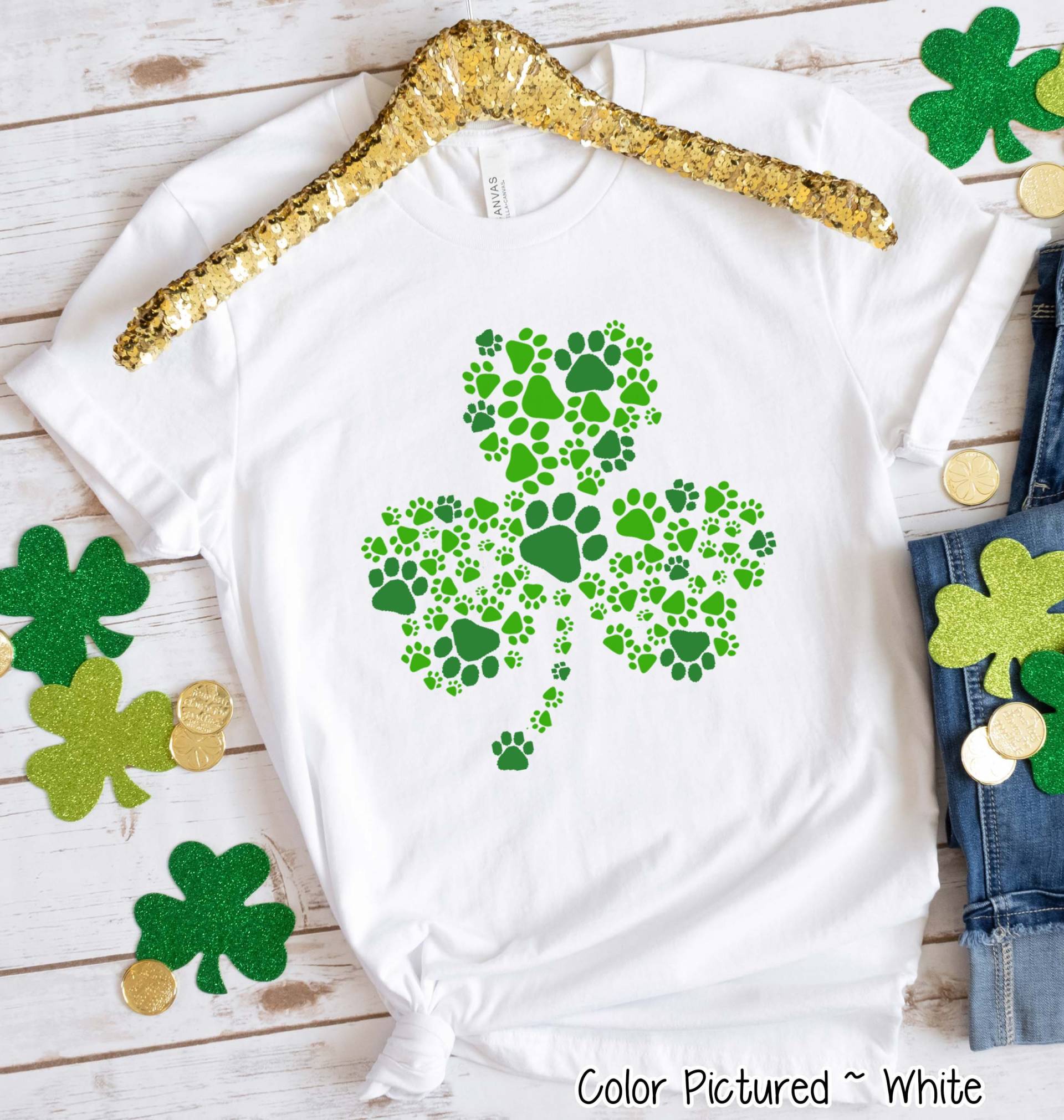 Pfotenabdruck St. Patricks Day Shirt, Hund Mom Mädchen St T-Shirts Für Frauen, Süße T-Shirt, Familie Passende Shirt von TooCuteCustomDesign