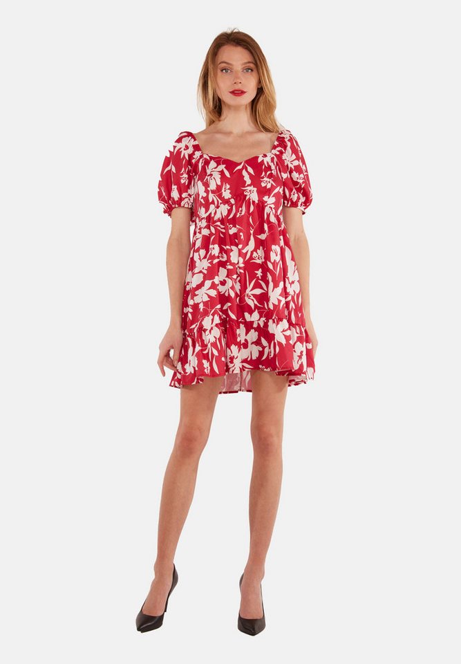 Tooche Sommerkleid Rot/Weiss Flower Rückenfrei mit Ballonärmel von Tooche