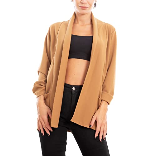 Toocool Blazer Damen Jacke Elegant Casual Basic Einreiher Frühling VI-80021, Camel, One size von Toocool