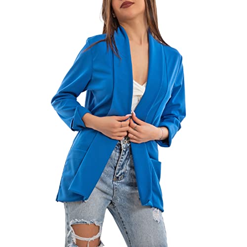 Toocool Blazer Damen Jacke Elegant Casual Basic Einreihig Frühling VI-80021, Elektrischblau, One size von Toocool