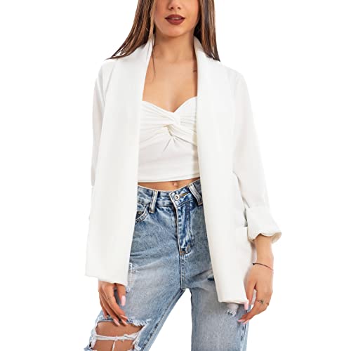 Toocool Blazer Damen Jacke Elegant Casual Basic Einreihig Frühling VI-80021, Weiß, One size von Toocool