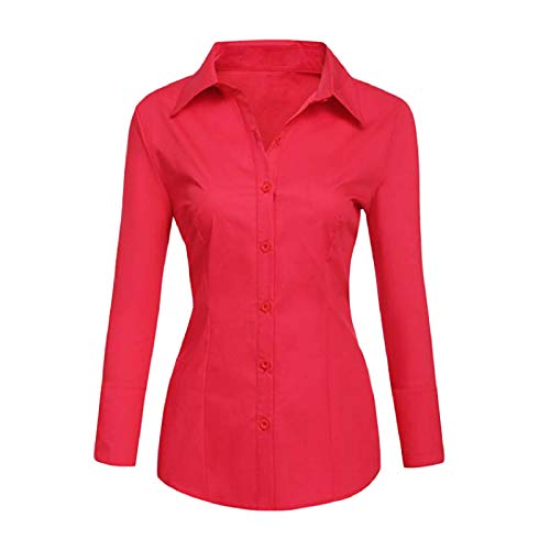 Toocool - Damenhemd Slim Fit Langarm Bluse Eng Bluse Baumwolle C-S020, rot, X-Large von Toocool