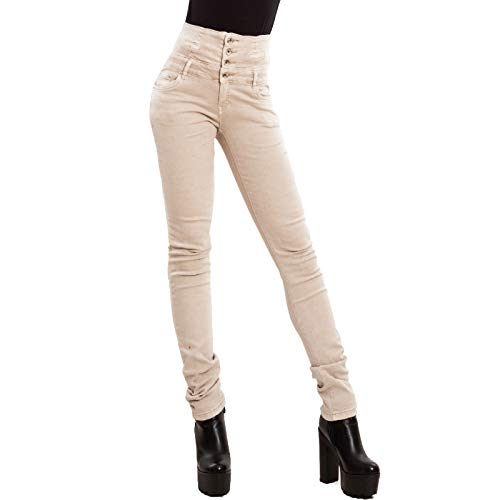 Toocool - Damen-Jeans Skinny mit hoher Taille, bunte Zigaretten, elastisch, M5342, Slim Fit, 85703-82-66-1, Beige, 85703-82-66-1 XS von Toocool