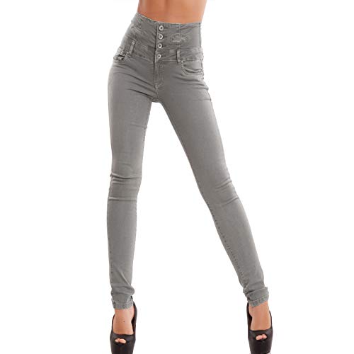 Toocool - Damen-Jeans Skinny mit hoher Taille, bunte Zigaretten, elastisch, M5342, hellgrau, XS von Toocool