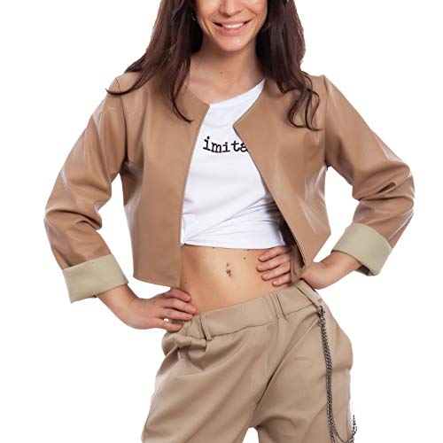 Toocool - Damen Kurze Jacke Kunstleder Bolero Ohne Verschluss Jacke Sexy JL-7860, beige, XL von Toocool