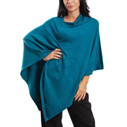 Toocool Damen-Poncho, Strickmantel, warme Fransen, Schal HM115, Petrol, Einheitsgröße von Toocool