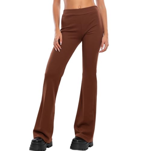 Toocool Damen-Schlaghose, Damen-Jazzpants mit tailliertem Bein, Damen-Stretchhose, Damen Flare Leggings, Bootcut Hose JL-2148 [XXL, Braun] von Toocool