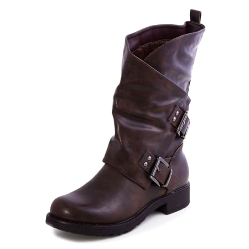 Toocool - Damen-Stiefel Biker Boots Motorradstiefel Schnallen SA9907, Braun - braun - Größe: 38 EU von Toocool