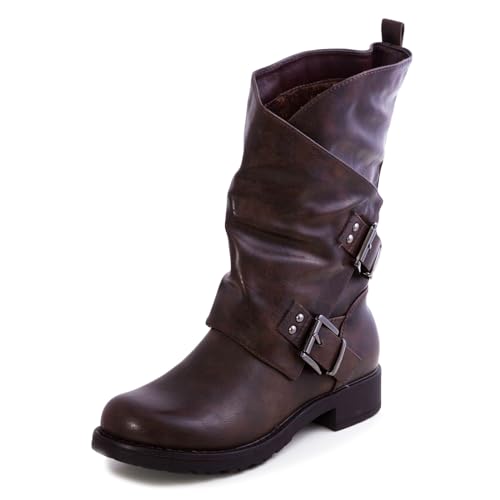 Toocool - Damen-Stiefel Biker Boots Motorradstiefel Schnallen SA9907, Braun - braun - Größe: 40 EU von Toocool