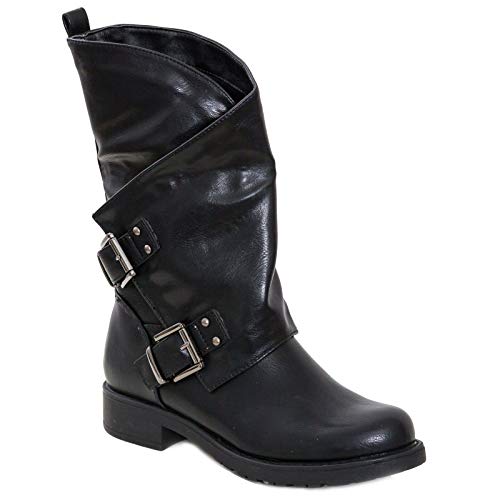 Toocool - Damen-Stiefel Biker Boots Motorradstiefel Schnallen SA9907, Schwarz - Schwarz - Größe: 38 EU von Toocool