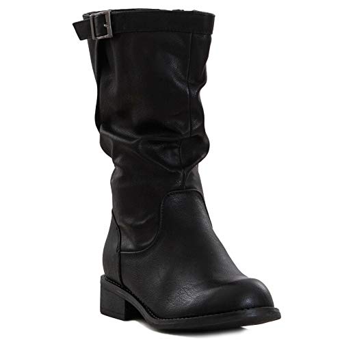 Toocool - Damen-Stiefel Biker Motorradstiefel Kunstleder Casual Schnalle LO-991, Schwarz , 39 EU von Toocool