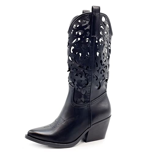 Toocool Cowboystiefel Damen Sommer, Damen-Sommerstiefel, Damen-Stiefel im Cowboy-Stil, Sommer Stiefeletten Damen, Cowboy Boots G629 [39, Yg888 Schwarz] von Toocool