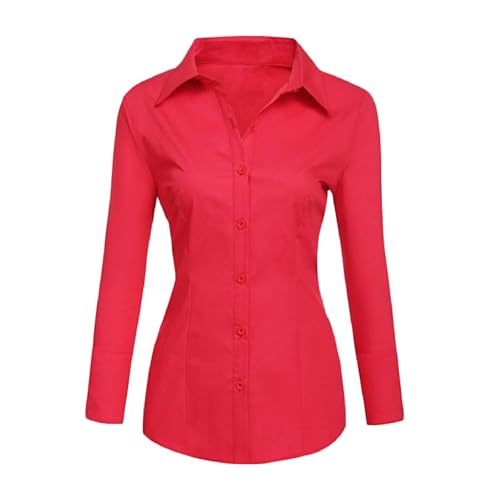 Toocool - Damenhemd Slim Fit Langarm Bluse Bluse Slim Fit Baumwolle C-S020 [M, Rot] von Toocool