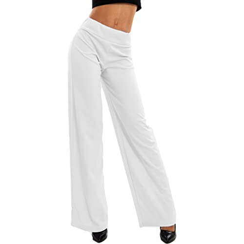 Toocool Damenhosen, Palazzo Hose Damen mit elastischem Bund, Basic Palazzo Hose Damen Herbst, Büro Damenhosen VI-9292 [S, Weiss] von Toocool