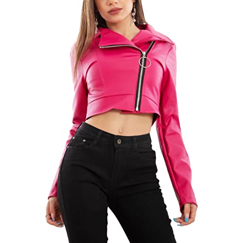 Toocool - Damenjacke Kunstleder Nagel Kurz Reißverschluss Sexy Neckholder Jacke Neu AS-5520, fuchsia, M von Toocool