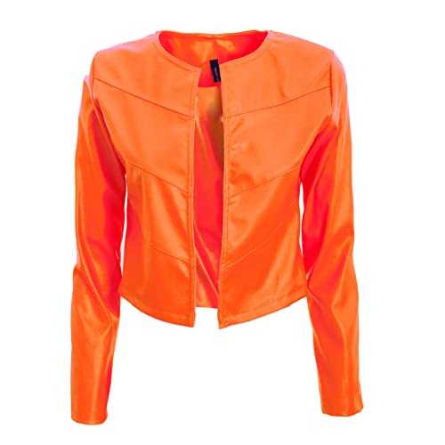 Toocool Kunstlederjacke für Damen, Kurzer Bolero Damen aus Kunstlederjacke ohne Reißverschluss, Kurze Lederjacke, Crop Jacke Damen VI-2601 [Eine Größe, Fluo Orange] von Toocool