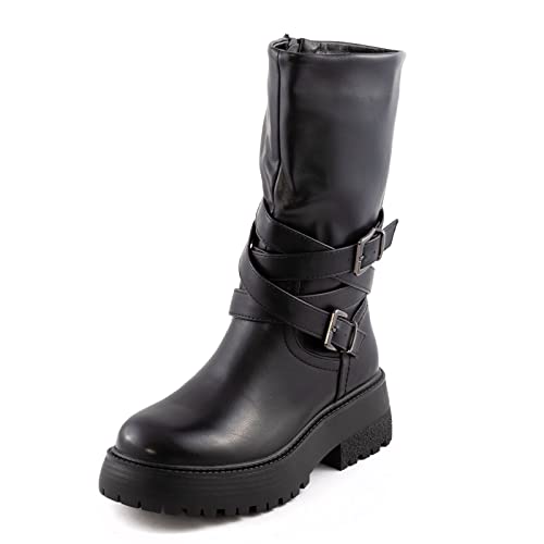 Toocool - Frauen Schuhe Stiefel Biker Motorradfahrer Kunstleder Casual Schnallen Neu 1050, Gr 6627 Schwarz, 39 EU von Toocool