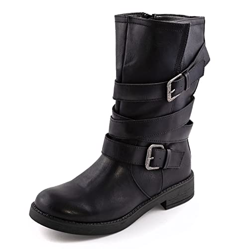 Toocool - Frauen Schuhe Stiefel Biker Motorradfahrer Kunstleder Casual Schnallen Neu 1050, Schwarz , 36 EU von Toocool