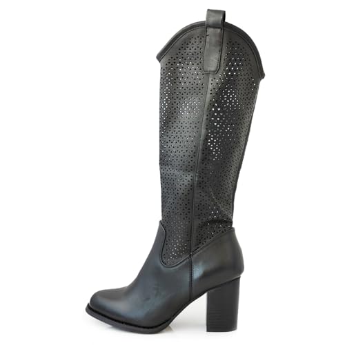 Toocool Sommerstiefel für Damen, perforierte Texaner-Stiefel mit bequemem Absatz, Cowboy-Stiefel Damen G-627 [38, Schwarz] von Toocool