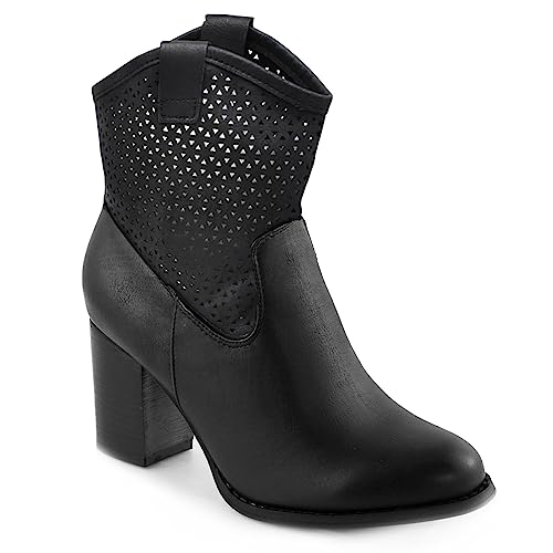 Toocool Sommerstiefel für Damen, Sommerschuhe mit Perforation, bequeme Absatzstiefeletten G633 [38, Schwarz] von Toocool