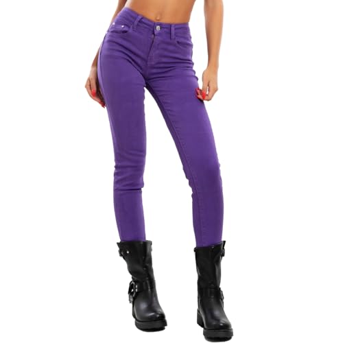 Toocool Jeans Damen Skinny Slim Stretch Slim Fit Hose VI-8006, Dunkelviolett, L von Toocool