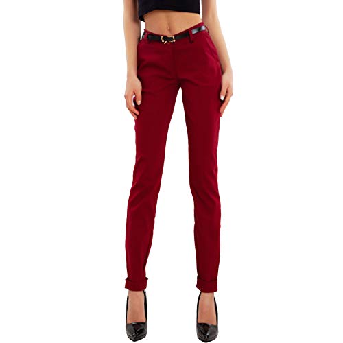 Toocool Damen-Klassik-Stoffhose, Elegante Stoffhose mit niedriger Taille, Taschen und Gürtel, Roman Damen-Sommerhose, Hose Damen AS-28251 [M, Bordeaux] von Toocool