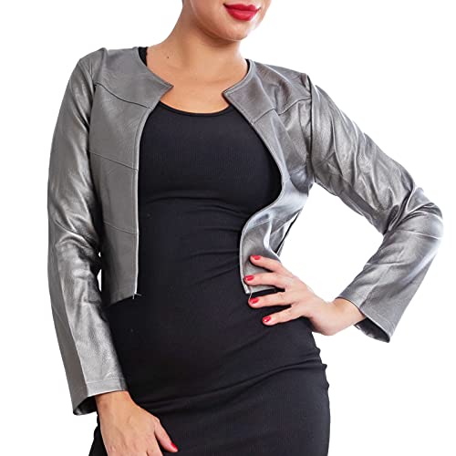 Toocool Kunstlederjacke für Damen, Kurzer Bolero Damen aus Kunstlederjacke ohne Reißverschluss, Kurze Lederjacke, Crop Jacke Damen VI-2601 [Eine Größe, Blei] von Toocool