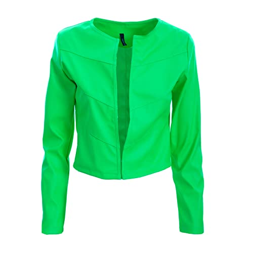 Toocool Kunstlederjacke für Damen, Kurzer Bolero Damen aus Kunstlederjacke ohne Reißverschluss, Kurze Lederjacke, Crop Jacke Damen VI-2601 [Eine Größe, Fluo Grün] von Toocool