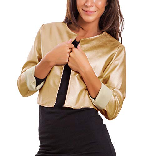 Toocool - Damen Kurze Jacke Kunstleder Bolero Ohne Verschluss Jacke Sexy JL-7860, gold, L von Toocool