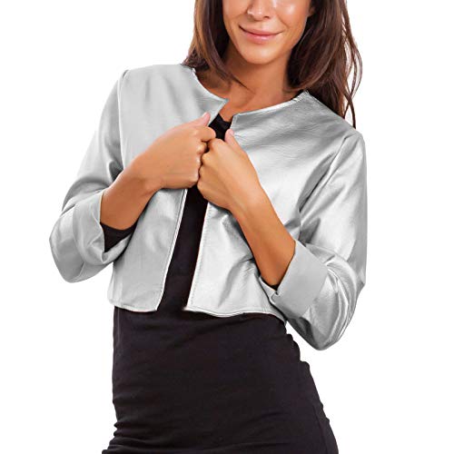 Toocool - Kurze Damenjacke aus Kunstleder Bolero ohne Verschluss Sexy Jacke JL-7860, silber / schwarz, M von Toocool