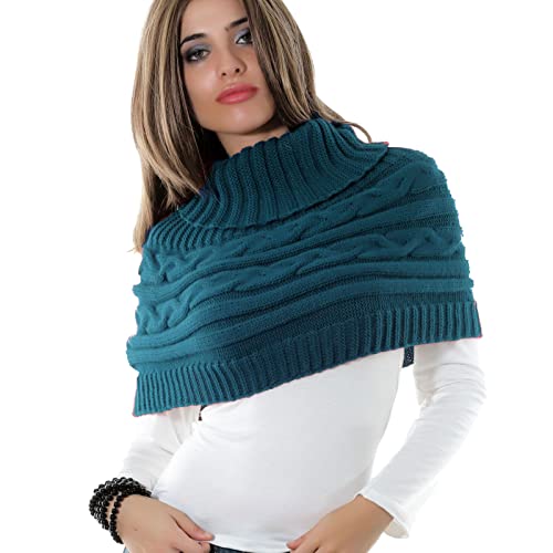 Toocool - LO-AS0430 Damen-Strickjacke mit Rollkragenpullover, Petrol, One size von Toocool