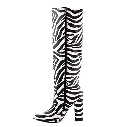 Toocool Stiefel Damen Kniestiefel High Heels Stiefeletten X8056, Schwarz Weiß Zebra, 36 EU von Toocool