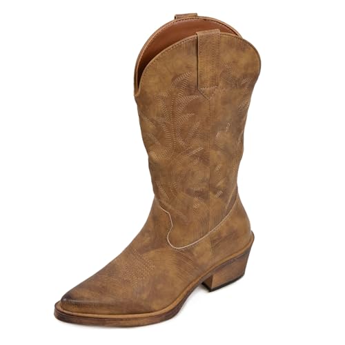 Toocool Texanische Damenstiefel Cowboy Western Camperos Spitzschuhe G676, Camel, 38 EU von Toocool
