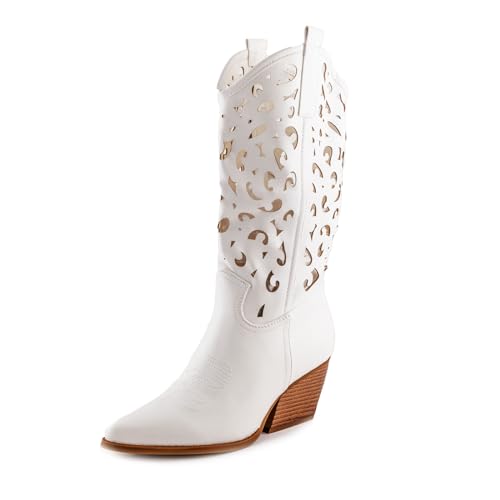 Toocool Texanische Damenstiefel Sommer Camperos perforierte Schuhe WZ688-67, Weiß, 37 EU von Toocool