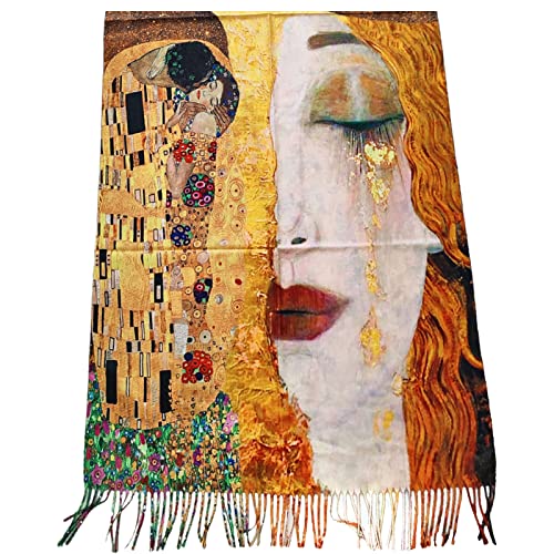 Toocool Unisex Schal Stola Klimt Van Gogh Kandinsky Monet Foulard Kunstgemälde 70x170cm Tuch Berühmte Meisterwerke Tragbare Kunst A001 [Eine Größe, Yhs-031 Freya-Kuss] von Toocool
