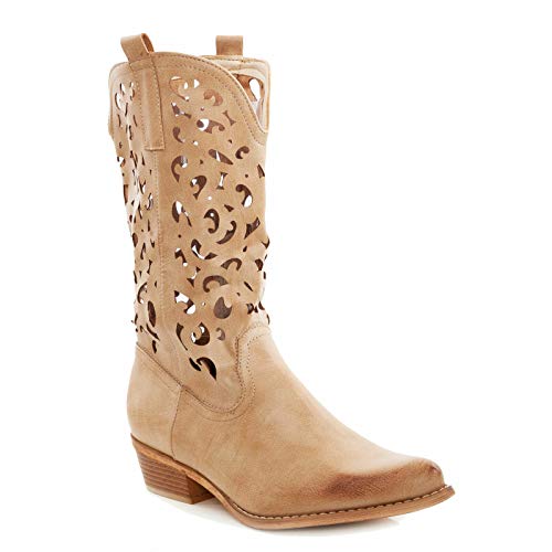 Toocool Damen-Stiefel Texani Western Stiefel G629, Beige - beige - Größe: 36 EU von Toocool
