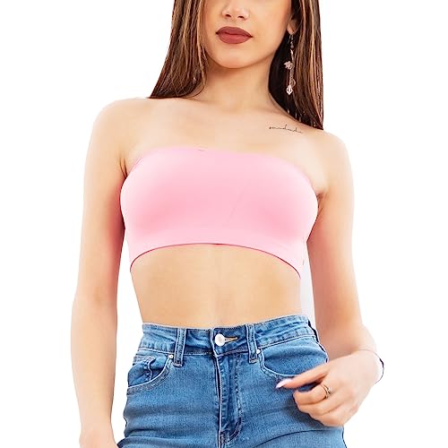 Top Damen BH Bandeau Elastisches Stirnband ohne Bügel Neu F3031, Rosa, Small von Toocool