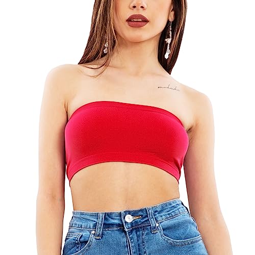 Top Damen BH Bandeau Elastisches Stirnband ohne Bügel Neu F3031, rot, Large von Toocool