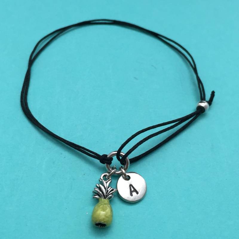 Ananas-Kordel-Armband, Bettelarmband Ananas, Verstellbare Armband, Bettelarmband, Personalisierte Initial, Monogramm von Toodaughters