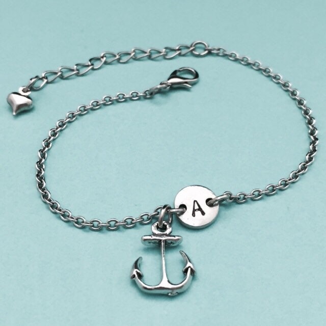 Anker-Anker Charm, Verstellbare Armband, Nautik, Personalisiertes Anfängliche Bettelarmband, Monogramm von Toodaughters